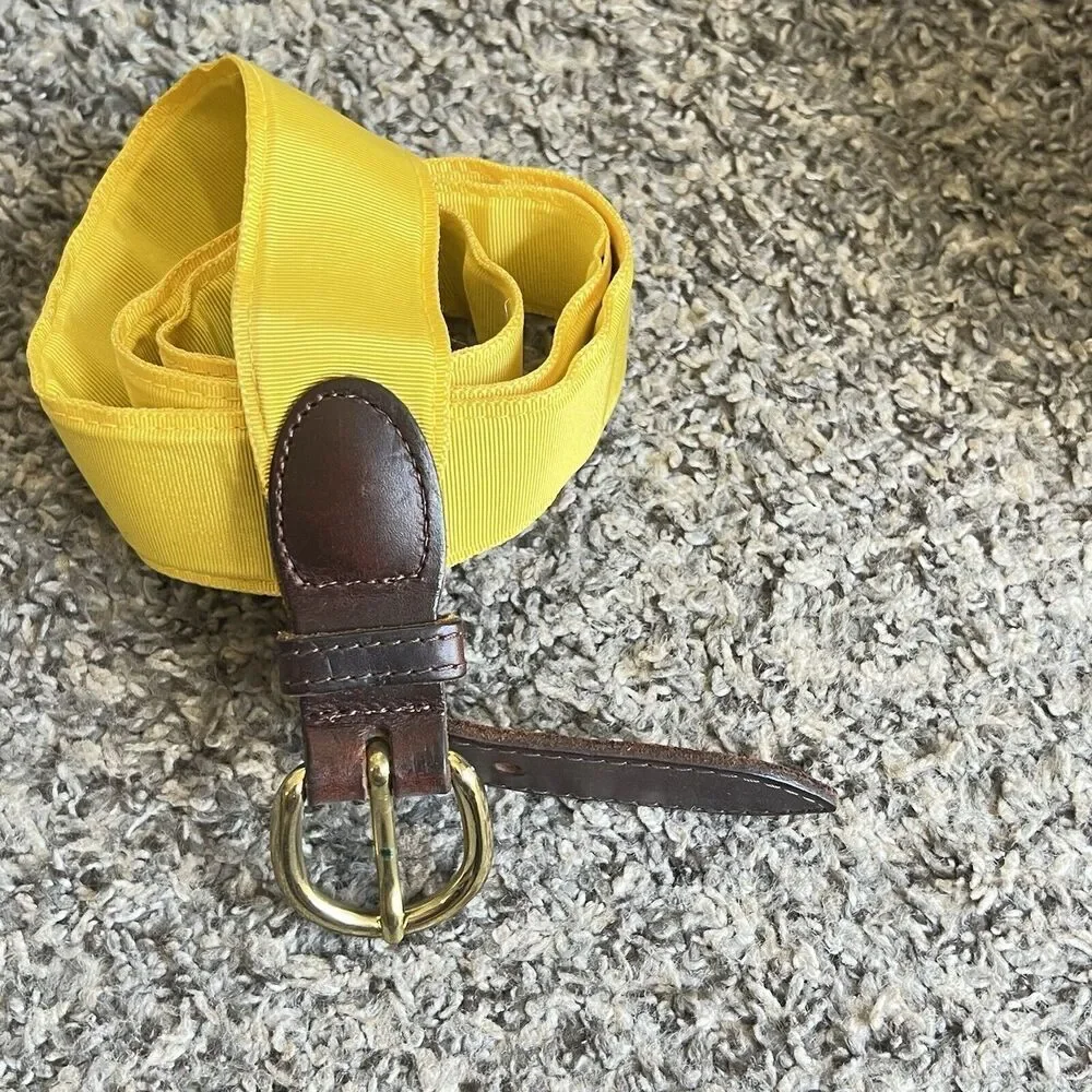 Barrons Hunter Mens Belt Yellow Brown Leather 39-42” Gold Buckle
